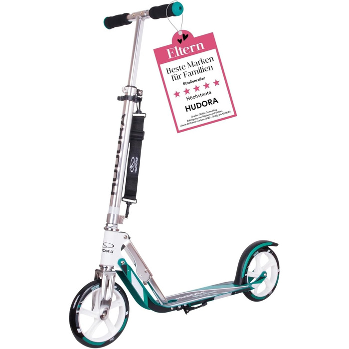 Самокат HUDORA BigWheel 205 - Міцний алюмінієвий самокат - Регульований по висоті та складаний міський самокат з підставкою - Спор