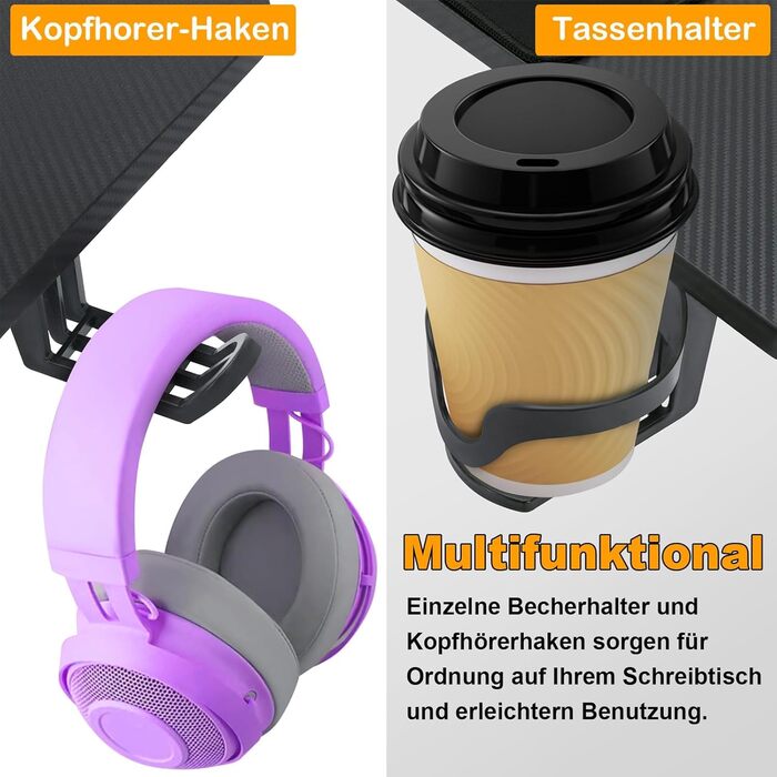 Ігровий стіл UISEBRT, Ігровий комп&39ютерний стіл з вуглецевим волокном - Ергономічний ігровий стіл до 150 кг для спальні та офісу - 140x60x74 см 140x60x74 см без світлодіодного підсвічування