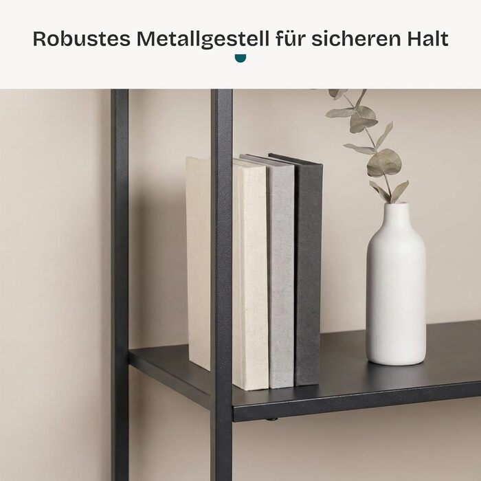 Окремостояча полиця Isojoki, металева книжкова шафа, полиця для вітальні, чорна, 120 x 35 x 88 см, чорний, матовий