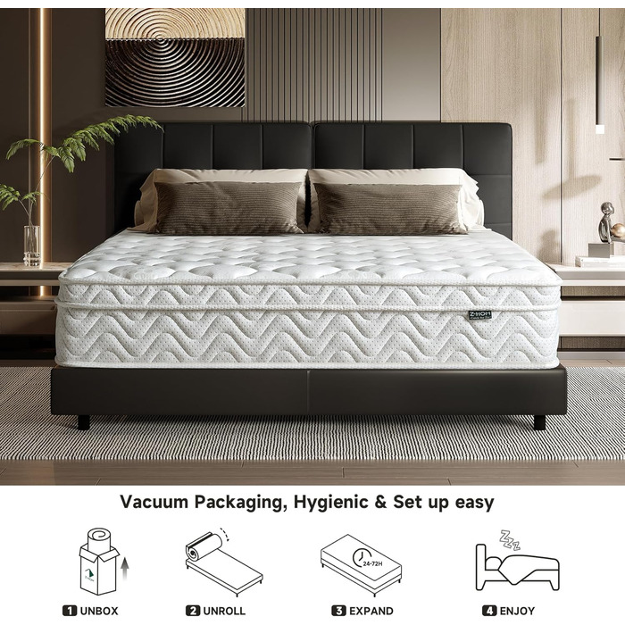 Матрац Z-hom 140x200 см Висота 26 см 7-зонний пружинний матрац Ортопедичний пружинний матрац кишенькової форми з високоякісною комфортною піною, рівень жорсткості H3 070 Двоспальний (13519026 см)