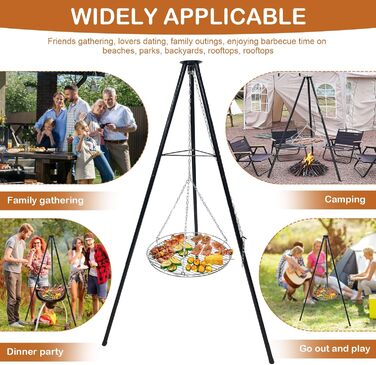 Набір для грилю та приготування на відкритому повітрі штатив-тринога з телескопічною конструкцією, решітка для грилю, гак для підвішування, велика площа для приготування