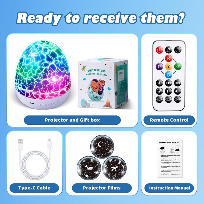 Нічник Staryou Зоряне небо Проектор для дітей, 15 музичних нічників-іграшок-динозаврів, 3 фільми 31 колір лампи-динозавра, пульт дистанційного керування яскравість таймер яйце-динозавра, хлопчик 4 роки, ідея подарунка, білий