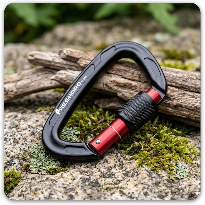 Карабін FresKaro 25kN, чорний, гвинтовий затвор, сертифікований CE карабін для спуску на мотузці, повідці для собак, великий, надзвичайно міцний 2550 кг, легкий, стійкий до іржі, міцний, матеріал авіаційний алюміній 7075, чорний - 2 шт.