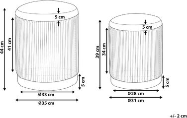 Круглий пуф у комплекті з 2 шт. , виготовлений з сірого оксамиту, пуф-отоманка з сидінням, рифлений дизайн, Miramar