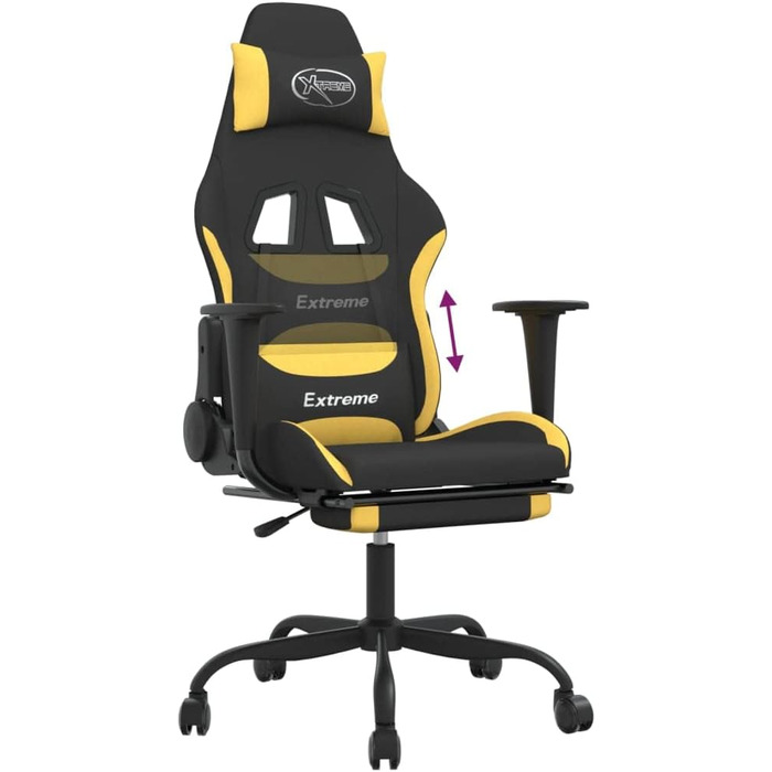 Геймерське крісло, офісне крісло, з підставкою для ніг, чорно-жовте, тканина
