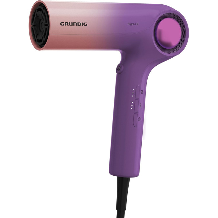 Фен Grundig HD 9480 з іонізацією та високошвидкісним BLDC-двигуном Ефект анти-фриз, дифузор та насадка для стайлінгу 1600 Вт, рожево-фіолетовий
