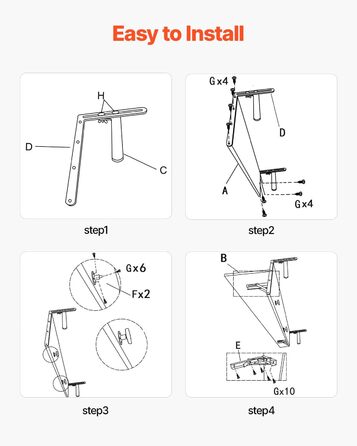 Балконний стіл VEVOR, 800x300 мм, Складаний підвісний балконний стіл, Розкладний стіл для використання на вулиці, Вантажопідйомність 22 кг, Підходить для перил від 25,4 до 109,22 мм, Сервірувальний стіл для тераси та палуби 800 x 450 x 240 мм