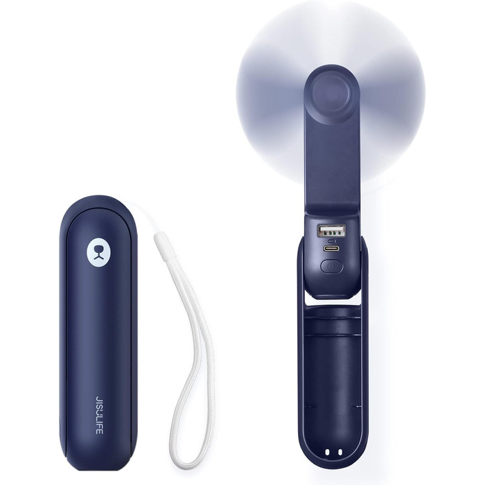 Ручний вентилятор JISULIFE, міні-портативний портативний вентилятор, працює від батареї 14-21 годин, перезаряджається, складаний USB-вентилятор, тихий особистий вентилятор із блоком живлення, ліхтарик - синій