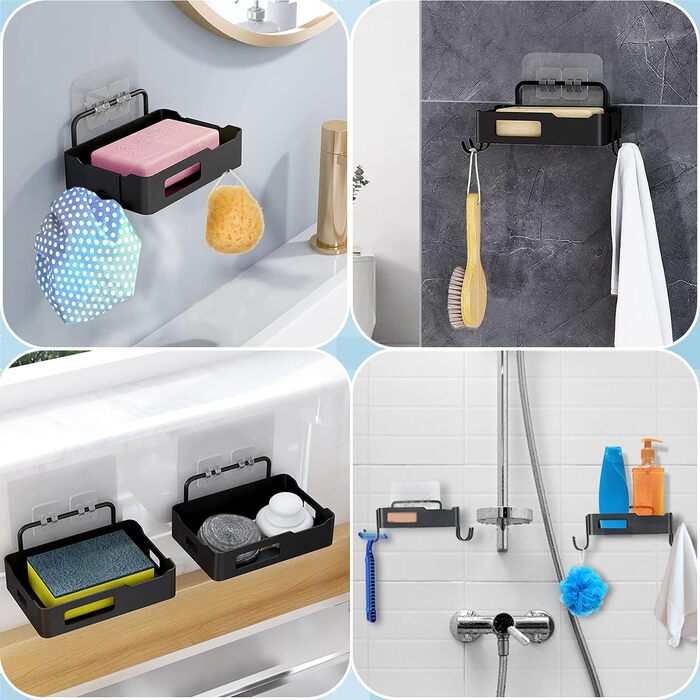 Мильниця Тримач для мила для душу, Настінний тримач для мила з 4 гачками (2 шт.), Самоклеюча мильниця без свердління, Тримач для м