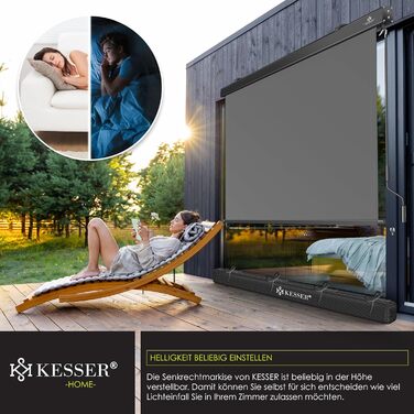 Вертикальна маркізна KESSER 200x250 см Вулична рулонна штора з ручним механізмом, балконна рулонна штора, захист від сонця та приватності, затінення, сонцезахист з ручкою, касетна маркізна, балкон та тераса, вкл. монтажний комплект та кришку, 200 x 250 см