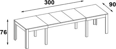Великий, практичний стіл MPS WENUS 160-300x90x76см Дуб Craft Black Обідній стіл на 4-12 осіб з розсувною стільницею до 300 см Сучасний дизайн Прямокутний стіл