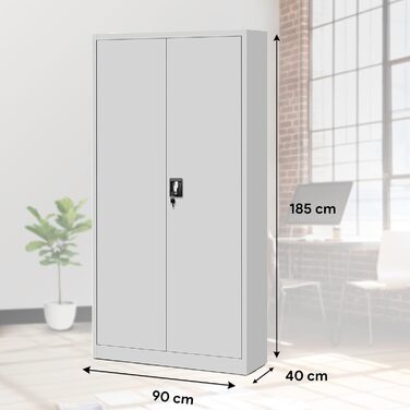 Металева шафа Jan Nowak Jan 185 x 90 x 40 см - Металева шафа для документів, що замикається, з 2 дверима, багатофункціональна шафа з 5 полицями, офісна шафа зі сталі з порошковим покриттям - сіра 185 см x 90 см x 40 см