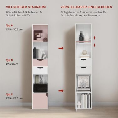 Книжкова полиця WOLTU, книжкова шафа, окремостояча полиця з шухлядами, полиця з дверцятами, офісна полиця, полиця для зберігання речей у вітальні/спальні, біла, 30 x 158 x 24 см, SK028ws