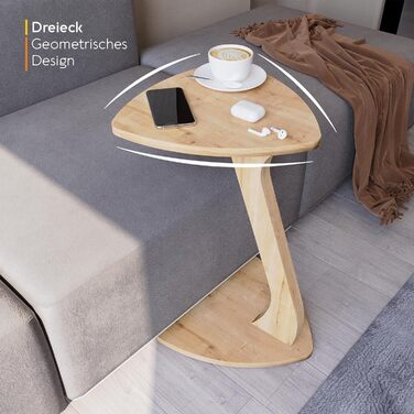 Приставний столик для дивана, невеликий С-подібний приставний столик, столик для дивана зі стильним дубовим виглядом, невеликий журнальний столик для вітальні, ідеальна поверхня для зберігання ноутбуків, чашок, Trigon