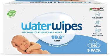 Оригінальні очищувальні серветки WaterWipes Plastic Free для немовлят, 720 шт. (12 упаковок), 99,9 очищувальні серветки на водній основі, без запаху для чутливої шкіри (540 шт. (1 упаковка))