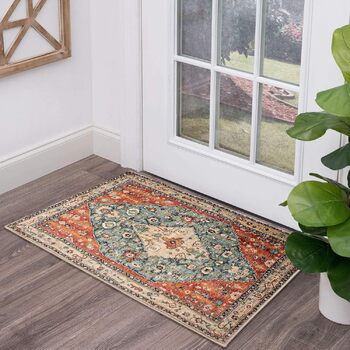 Килимок для дверей KIMODE Boho для дому, 60 x 90 см, Килимок для дверей з коротким ворсом, який можна прати, зі штучної вовни зі стертою текстурою, нековзний, м&39який килимок для ванної кімнати, для вхідних дверей, спальні, кухні, вхідної зони, червоний,