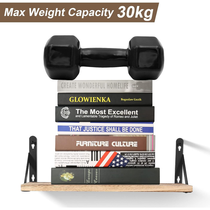 Настінна дерев&39яна полиця Uten Rustic, плаваюча полиця 42 см, комплект з 2 предметів з металевим дротом для вітальні, спальні, кухонної полиці, кольору дерева, вінтажний світло-коричневий B - колір дерева