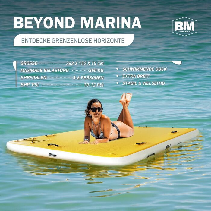 Надувний док BEYOND MARINA, плавуча платформа, плавуча платформа на воді, док-станція для ігор на воді в озері, басейні, океані, з ручним насосом подвійної дії, сумкою для перенесення, ремонтним комплектом, жовтий