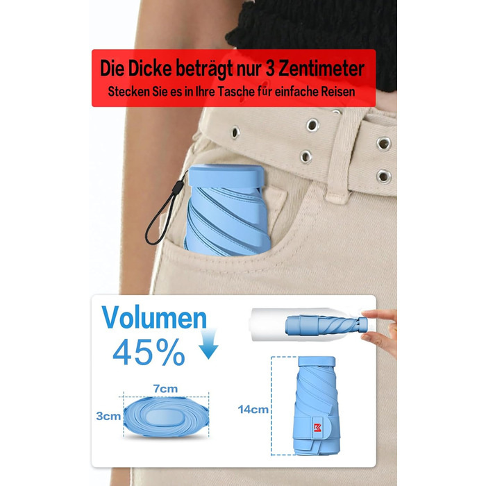 Міні-парасолька Moorrlii Travel для портмоне з чохлом, маленька, компактна, захист від ультрафіолету, сонячного світла, маленька с