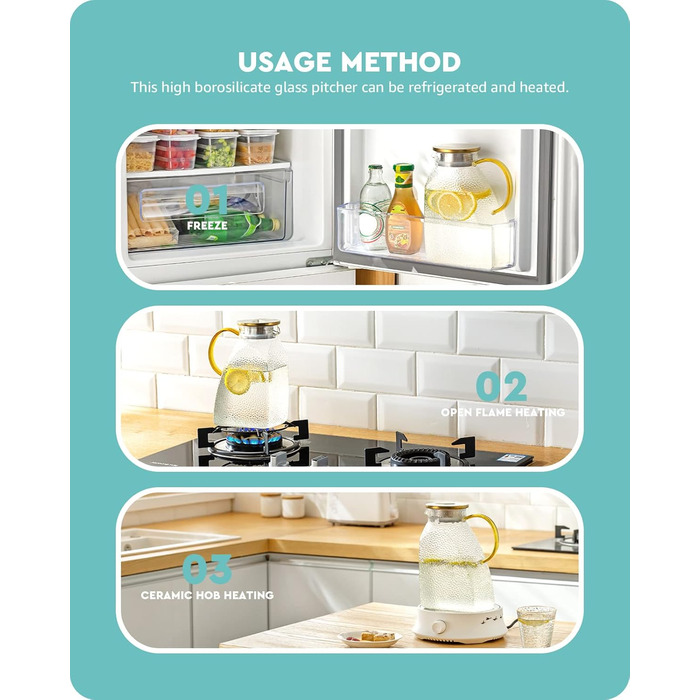 Глечик для води Baff, графин зі скла з кришкою з нержавіючої сталі, герметичні дверцята холодильника Графини для гарячих або холод