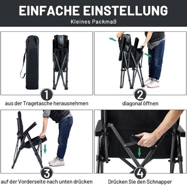 Складаний кемпінговий стілець TIMBER RIDGE, вантажопідйомність 260 кг, регульований у 4 положеннях, м&39який, висока спинка з сумкою для перенесення, кемпінговий стілець, садовий стілець для саду, балкону, кемпера, пікніка, 2 шт. чорного кольору