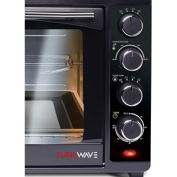 Міні-піч TurboTronic з конвекцією 35л чорна 1600 Вт, міні-піч з 2 деками, таймер, піч для піци, гриль