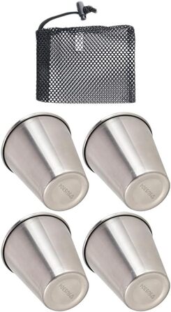 Набір з 4 маленьких портативних винних келихів Amosfun з нержавіючої сталі, 50 мл, для кемпінгу та використання на свіжому повітрі з сумкою для зберігання, що складаються, без запаху, колір A