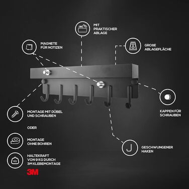 Дизайнерська ключниця FOSIEN з поличкою та магнітним тримачем для нотаток без свердління / прикраса передпокою як органайзер для к