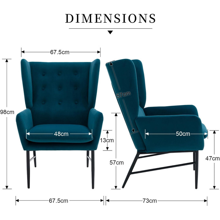 Одномісний диван-шезлонг, оксамитове м&39яке крісло з підлокітниками, м&39яке крісло для ванної кімнати, бічне крісло для балкону та вітальні (бірюзово-зелений) 67,5*73*98 см