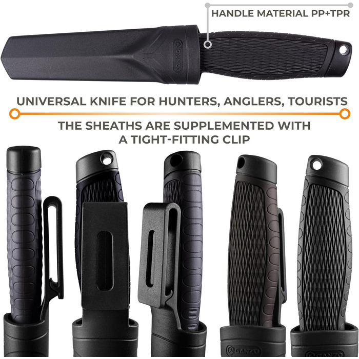 Ніж Ganzo G806-BK з фіксованим лезом, клинок з нержавіючої сталі 8CR14, ергономічна нековзна рукоятка, для кемпінгу, полювання, ри