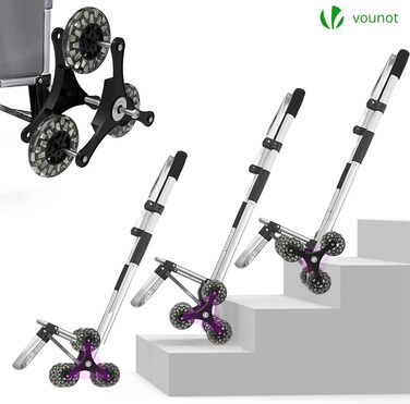 Алюмінієвий візок для покупок зі сходами, 3-в-1, складаний візок-тележка з гачком-тримачем, охолоджувальним відділенням та гаком, 6 коліс, велика місткість, водонепроникний, сірий 60л