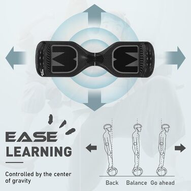 Гіроскутер MEGA MOTION 6,5 дюймів з ховеркартом – для дітей, молоді та дорослих, з Bluetooth-динаміком, світлодіодним підсвічуванням, чорний картинг