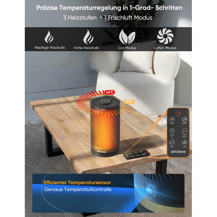 НОВИЙ Енергозберігаючий електричний вентилятор-обігрівач ПЕРЕМОЖЕЦЬ ТЕСТУ, керамічний електричний вентилятор-обігрівач потужністю 1500 Вт з термостатом, захистом від перегріву, перекидання та захисту від дітей, 12-годинним таймером, обігрівачем, включаючи