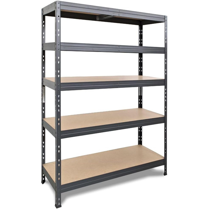 Міцний стелаж Rivet з панелями HDF, що підлягають фарбуванню, 180x120x45 см (ВxШxГ), 5 полиць вантажопідйомністю 250 кг кожна, антрацитово-сірий, практична система кріплення, екологічно чистий та придатний для переробки