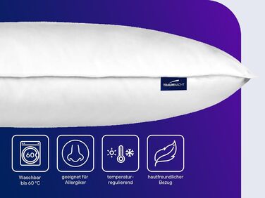Пухова подушка Traumnacht Comfort з високоякісним напівпуховим наповнювачем та пухостійким чохлом зі 100 бавовни, сертифікована Oeko-Tex, 80 x 80 см, виготовлена за німецькими стандартами якості, 1 пухова подушка 80 x 80 см