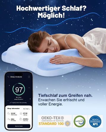 Подушка для шиї IDEA, ортопедична подушка з піни з ефектом пам&39яті, ергономічна подушка для полегшення болю в шиї, подушка для шиї проти хропіння, подушка для сну на боці, спині та животі ()