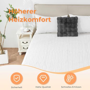 Підогріта підковдра CELESTA 150x80 см, нагрівальна ковдра з 3 температурними режимами, світлодіодним контролером та захистом від перегріву, можна прати в пральній машині та дихаюча, біла стандартна біла 150 x 80 см