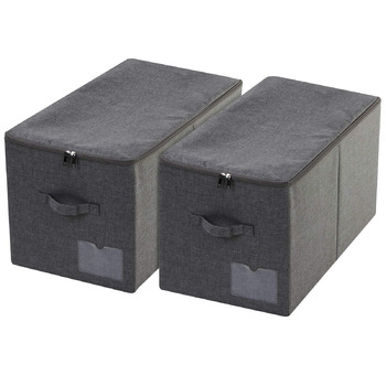 Великі, складні кошики для зберігання речей на блискавці, для спалень, шаф та одягу, 2 шт., чорно-сірі.
