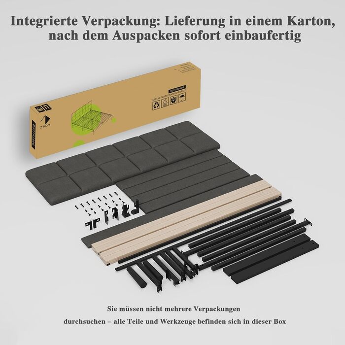 М&39яке ліжко Z-hom 120x200 см, двоспальне ліжко, висота 32,5 см, дерев&39яна основа, узголів&39я з регульованою висотою, компактна упаковка та легке складання 120*200 см