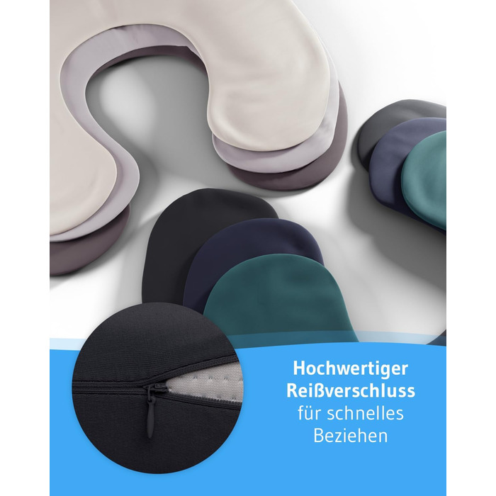Чорна наволочка, подвійна упаковка, ідеально підходить для подушок для шиї ANDAR, бавовна Mako (подвійний трикотаж), не мнеться та можна сушильною машиною, 2 наволочки на блискавці, сертифіковано Oeko-Tex