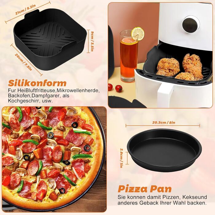 Аксесуари для фритюрниці з силіконовою формою NATNAV 21 см, аксесуари для фритюрниці Силіконовий горщик Багаторазова фритюрниця Силіконова каструля для Philip XL 6.2 л, COSORI 5.5 л/4.7 л, Cecotec 6 л, аксесуари для фритюрниці 6 шт.