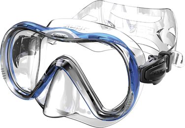 Силіконовий набір для дайвінгу та снорклінгу з маскою та трубкою з системою сухого верху та продувним клапаном, прозорий/синій