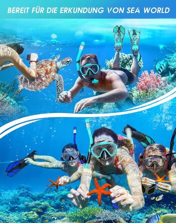 Набір для дорослого з маскою для підводного плавання з регульованими ластами, маскою для підводного плавання із захистом від протікання та запотівання та сухою маскою, професійний набір для підводного плавання 3 в 1, розмір S/M зелений