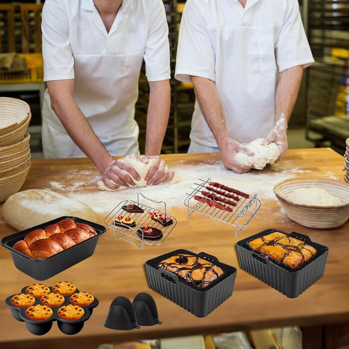 Аксесуари для фритюрниці Аксесуари для фритюрниці Ninja Dual AF300EU AF400EU & Most 3.7 Qt 4.2 Qt і більше, 8 шт. із силіконовою вставкою та решітками аерофритюрниці, форма яйця тощо Чорний2