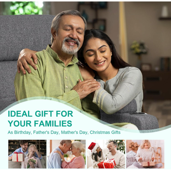 Крісло для телевізора з розкладним підйомником, масажне крісло з електрорегулюванням та функцією підігріву, функція розкладного підйому, підставка для ніг, 2 бічні кишені, підсклянник, порти типу C та USB, крісло для телевізора у вітальню, модний темно-сі