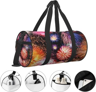 Спортивна сумка, дорожня сумка, стильний принт Феєрверк, сумка для подорожей на ніч, чорна, універсальний розмір
