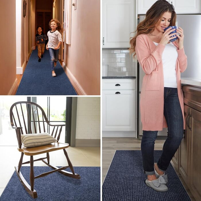 Нековзка килимова доріжка для передпокою 240x60 см, килимова доріжка, яку можна прати, для входу, кухні, спальні, вітальні, передпокою, довга, килимок для дверей, килимок для входу, брудозатримуючий килимок, для приміщень (темно-сірий), темно-сірий 60 x 2