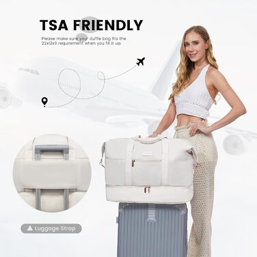 Дорожня сумка LOVEVOOK Weekender для жінок, спортивна сумка, ручна поклажа, велика лікарняна сумка, сумка для пологів, дорожня сумка, спортивна сумка з косметички та відділенням для взуття для авіаперельотів, бежева, 50x38x25 см