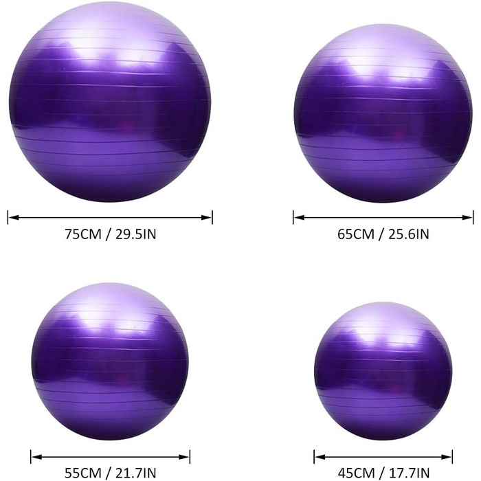 М'яч для йоги проти розриву TOMSHOO Потовщений м'яч для балансу стабільності М'яч для вправ для пілатесу Barre 45 см/55 см/65 см/75 см Подарунковий повітряний насос рожевий 45 см