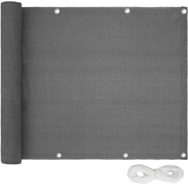 Всепогодна ширма для балкону, садова ширма для забезпечення конфіденційності, садова перегородка, ширма для тераси, вітрозахисна, брезент з люверсами для балконних поручнів, ширма для огорожі, обрамлення балкону - біло-сіра в смужку, 75 см сірого кольору 